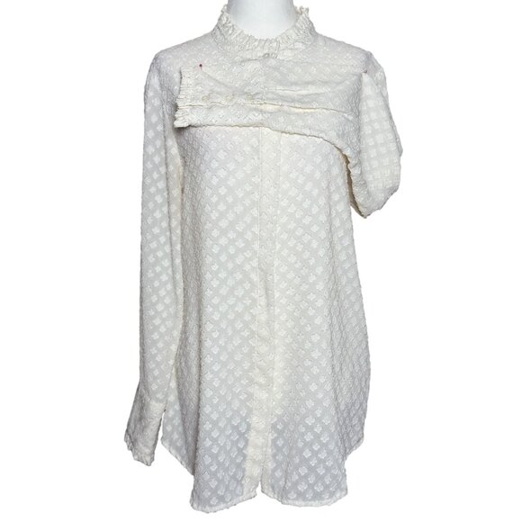 Banana Republic Womens Dillon Classic Fit Ruffle Collar Blouse M White Beach - Picture 6 of 12